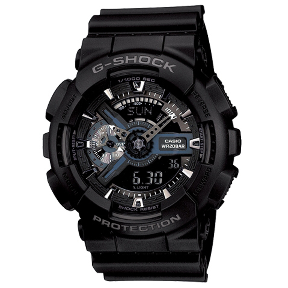 G-SHOCK 超雙重型機械神秘感Man運動錶-黝黑反轉液晶(GA-110-1B)-55m