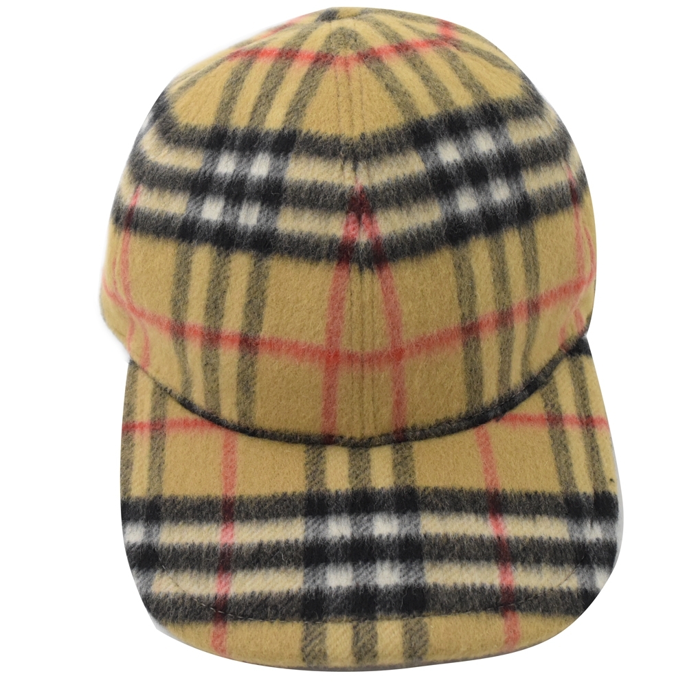 BURBERRY 經典英系格紋羊毛棒球帽/鴨舌帽(卡其)