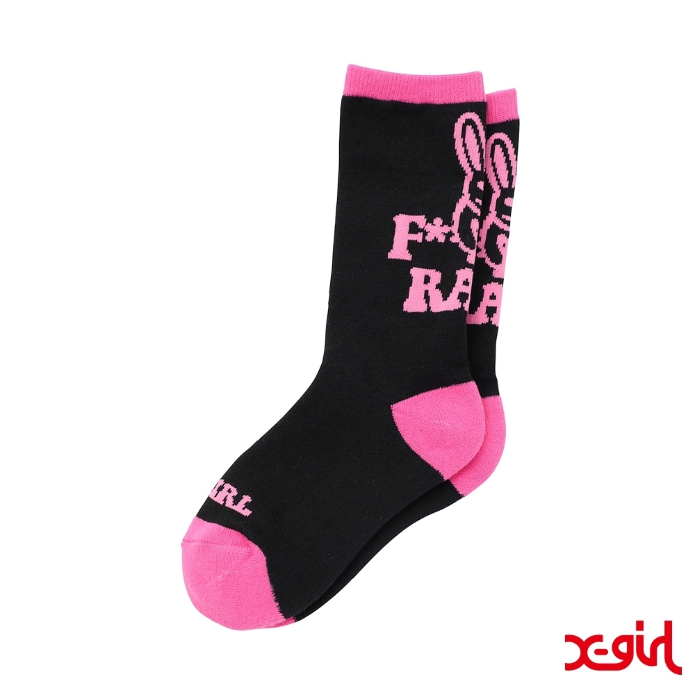 X-girl RAD BUNNY JACQUARD SOCKS中長襪-黑