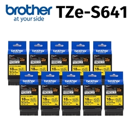 【10入組】brother TZe-S641 超黏性護貝標籤帶 ( 18mm 黃底黑字 )