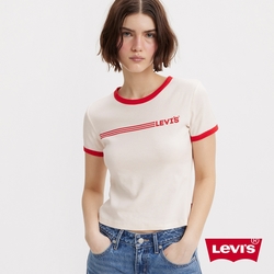 Levis 女款 復古滾邊短版T恤 / 修身版型 / 運動Logo 牛奶白