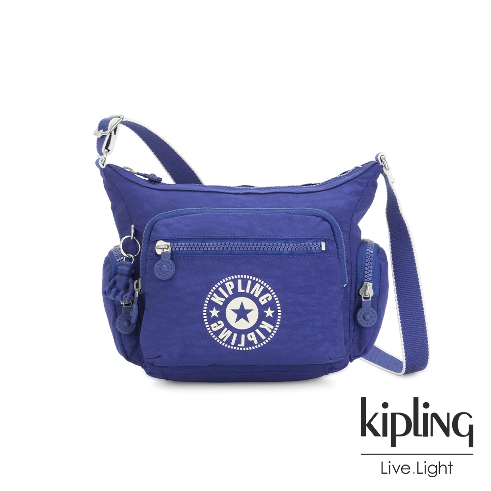 Kipling 激光藍品牌經典圓標多袋實用側背包-GABBIE S