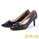 ORIN 反摺方釦羊皮尖頭高跟鞋 黑色 product thumbnail 1