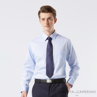 【ROBERTA 諾貝達】男裝 水藍色長袖襯衫-純棉舒適 透氣-合身版
