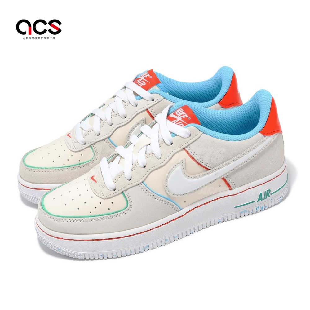 Nike Air Force 1 LV8 2 BG 大童 女鞋 AF1 米白 藍綠 AF1 休閒鞋 FQ8350-110