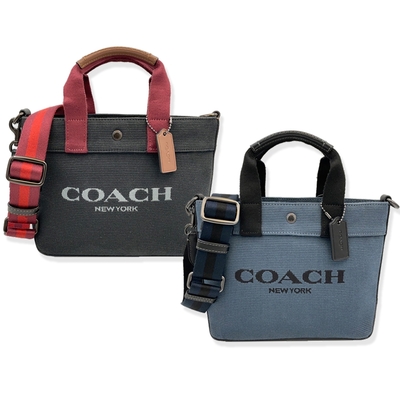 COACH 字母LOGO帆布手提/斜背兩用托特包(小款-多色供選)