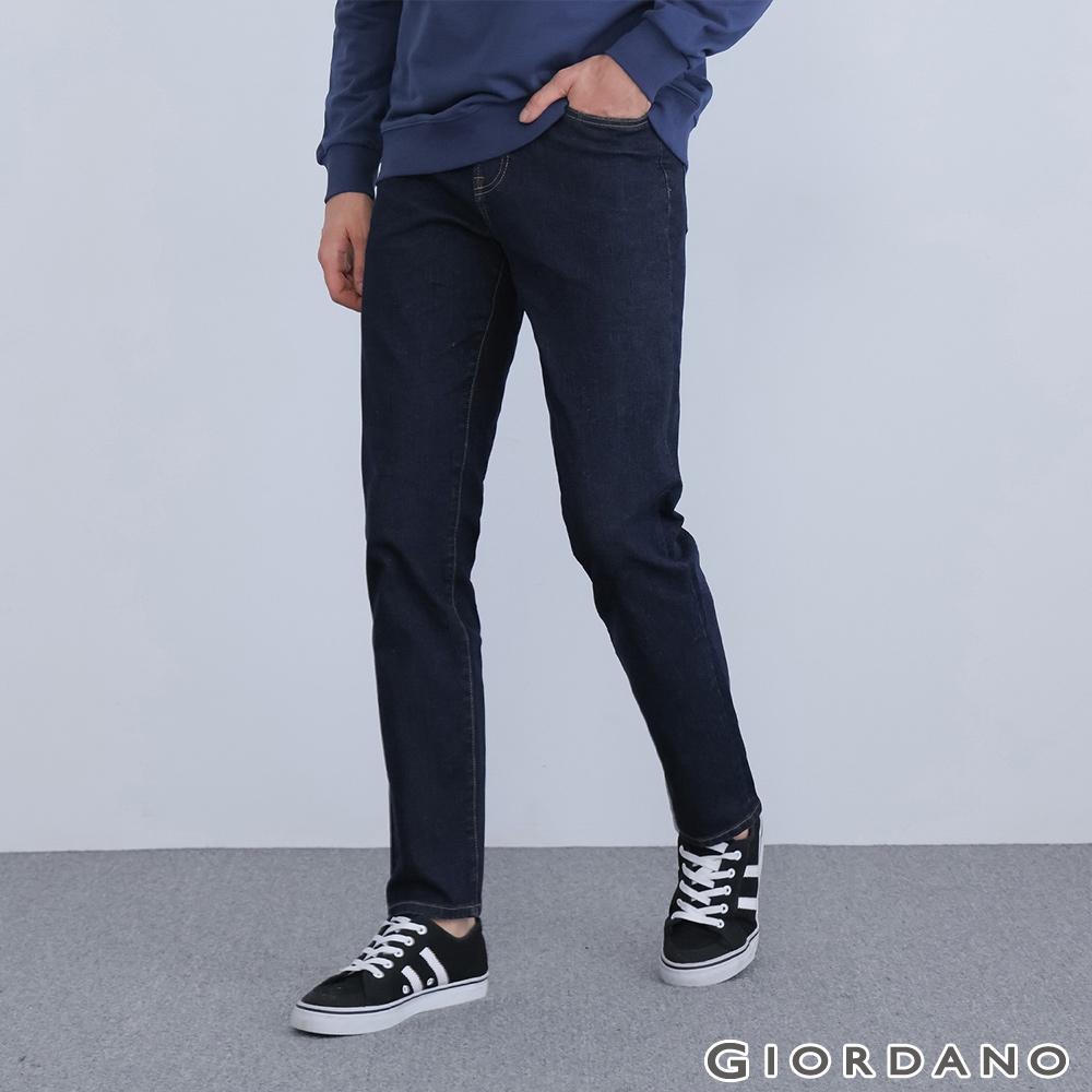 GIORDANO 男裝超彈力修身錐形牛仔褲 - 10 水洗深藍