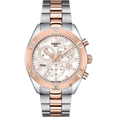 TISSOT 天梭 官方授權 PR100 SPORT 真鑽計時女錶 母親節送禮-38mm T1019172211600