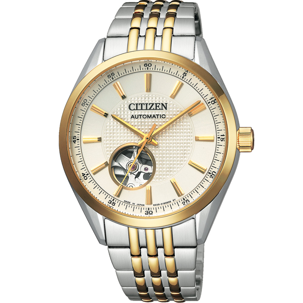 CITIZEN星辰 限量鏤空紳士機械錶(NH9114-81P)-銀x金/40mm