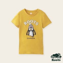 Roots女裝-動物派對系列 绒布動物純棉修身短袖T恤-金黃色