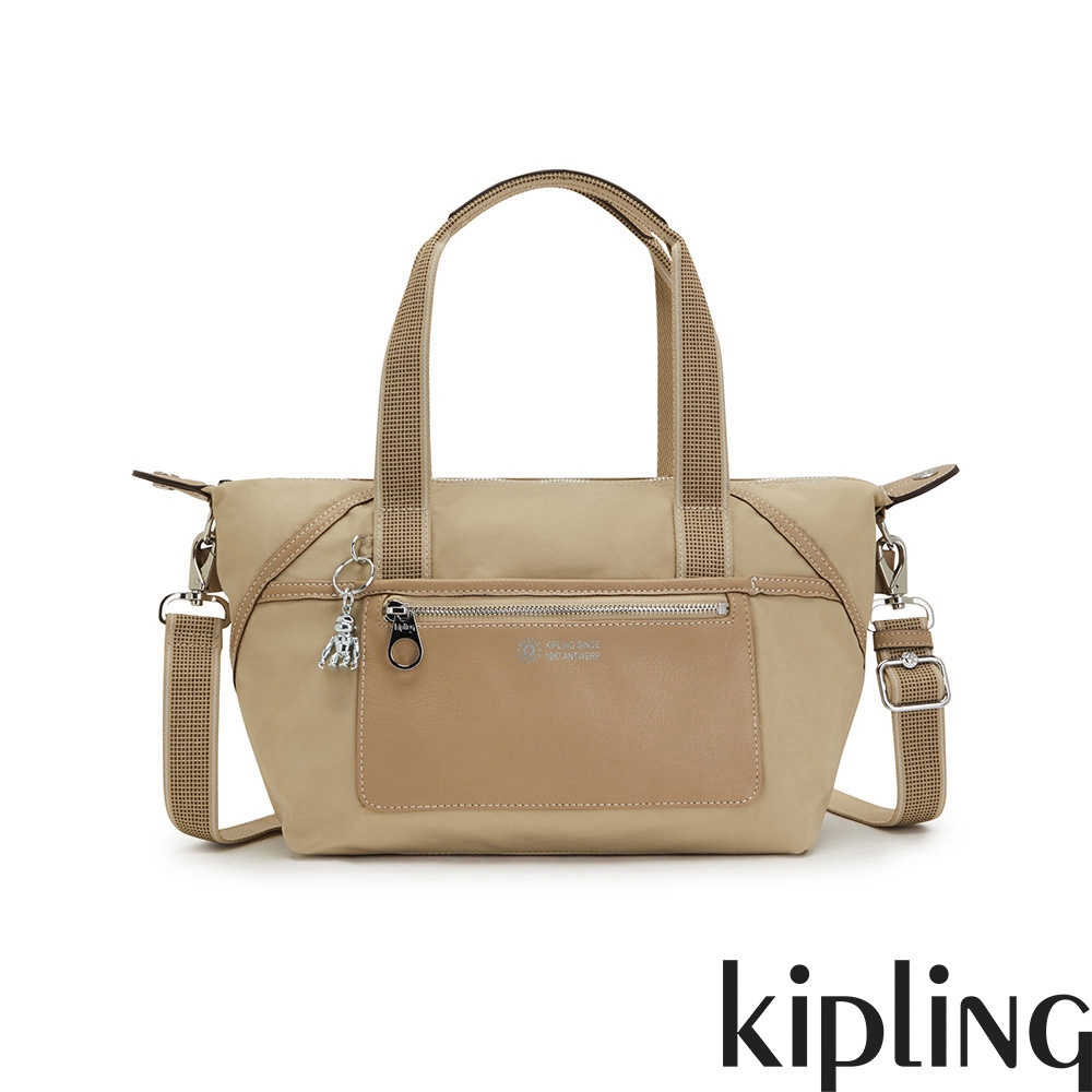 Kipling 淺卡其米色拼接手提側背包-ART MINI