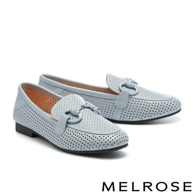 低跟鞋 MELROSE 美樂斯 質感飾釦沖孔全真皮樂福低跟鞋－藍