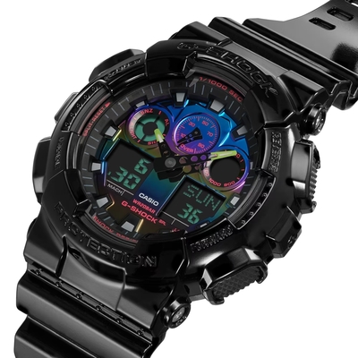 CASIO卡西歐 G-SHOCK 電競美學 虛擬虹光 雙顯系列 GA-100RGB-1A_51.2mm