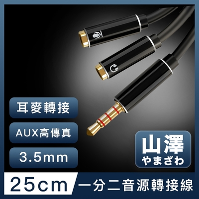 山澤 3.5mmAux高保真抗干擾一分二耳機麥克風分接線 25CM