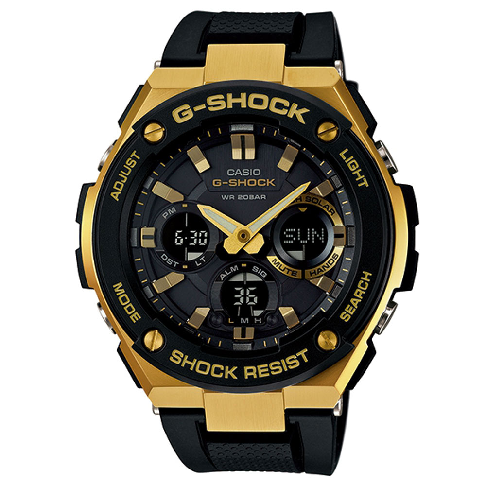 G-SHOCK絕對強悍分層防護構造防震概念休閒錶(GST-S100G-1A)-金框X黑53mm