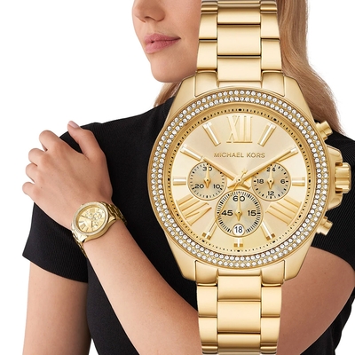 Michael Kors MK Wren 三眼計時晶鑽女錶 母親節禮物-42mm MK7428