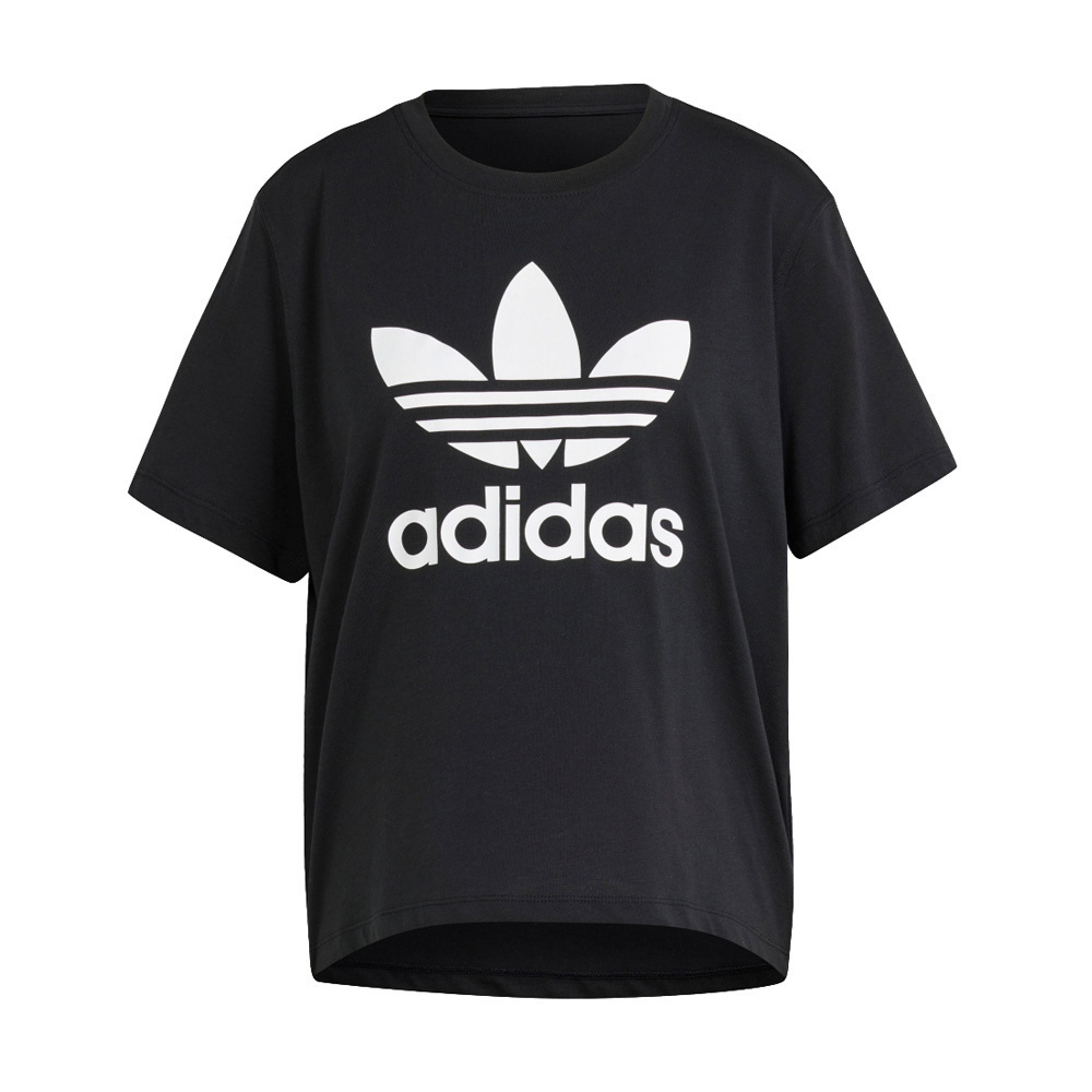 Adidas TRFL Tee Boxy [IU2422] 女 短袖 上衣 T恤 經典 三葉草 休閒 寬鬆 棉質 黑
