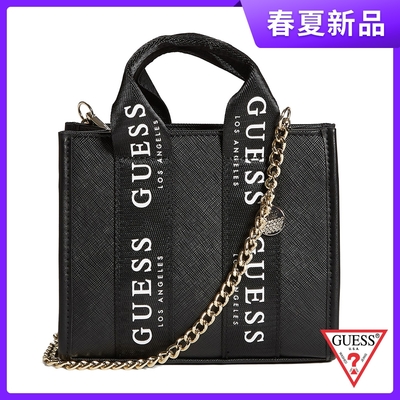 GUESS-女包-斜紋緞帶可愛方型鏈帶包-黑 原價2090