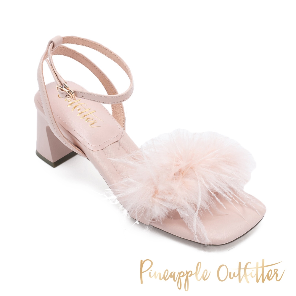 Pineapple Outfitter-INIGO 毛絨感美式繞脖涼跟鞋-藕粉色