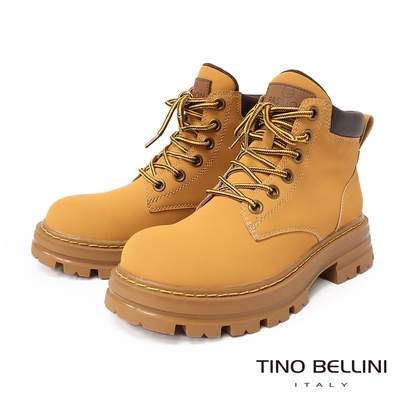 Tino Bellini 牛皮率性中性風繫帶短靴