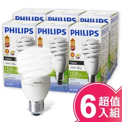 PHILIPS飛利浦Helix 23W螺旋省電燈泡(白光色)超值6入組