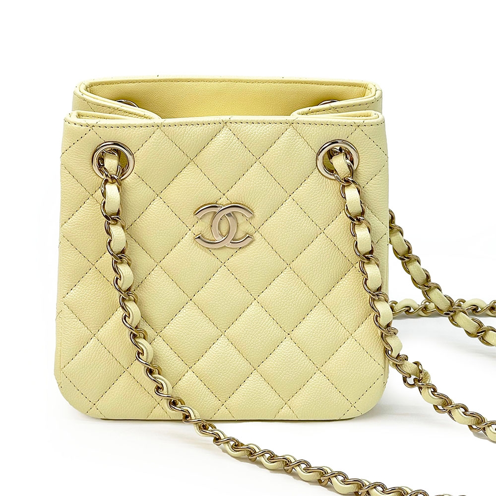 CHANEL 香奈兒23S Mini toto Bag 荔枝皮(17cm/小雞黃/金釦) | 斜背包