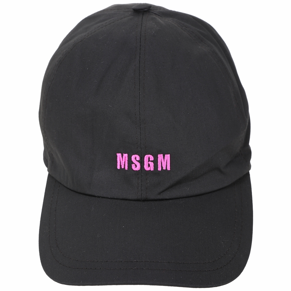 MSGM 品牌粉字母刺繡棉質鴨舌帽(黑色)