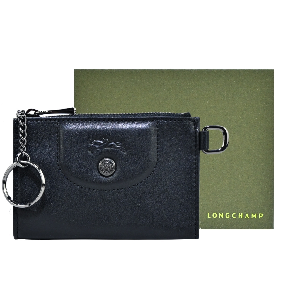 LONGCHAMP LE PLIAGE CUIR系列小羊皮鑰匙零錢包(黑)