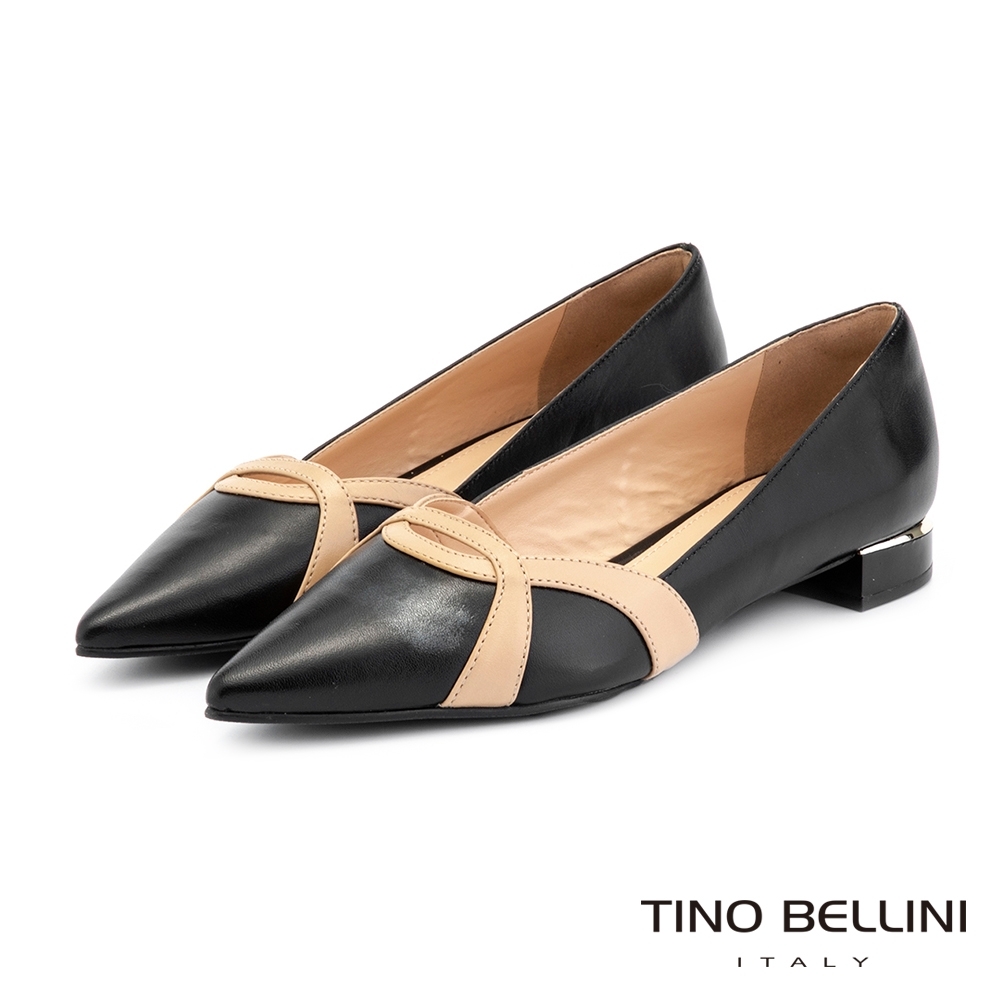 Tino Bellini巴西進口浪漫緞帶曲線平底鞋_黑