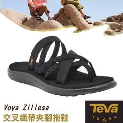 TEVA 女 Voya Zillesa 交叉織帶夾腳拖鞋.耐磨運動織帶(含鞋袋).溯溪鞋_黑