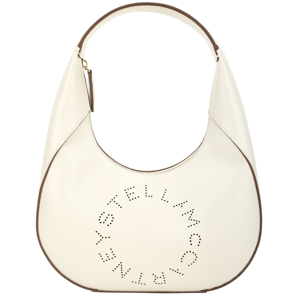 Stella McCartney Hobo 小款 穿孔字母皮革手提/肩背腋下包(奶油白)