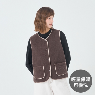 GIORDANO 女裝雙面穿背心 E-care輕暖系列 - 98 燕麥卡其X棕櫚