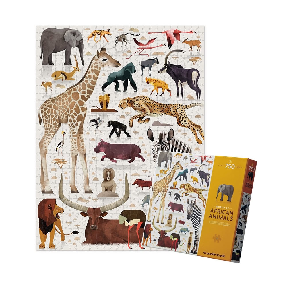 美國Crocodile Creek 動物圖鑑主題盒拼圖 - 非洲動物