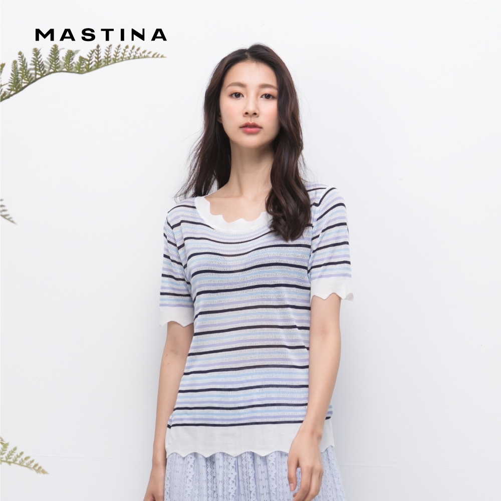 【MASTINA】夏日條紋造型領短袖-針織衫(二色)