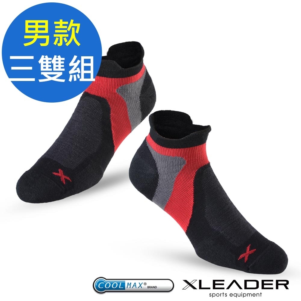 Leader X ST-02 X型繃帶加厚耐磨避震 機能除臭運動襪 男款 黑紅 三雙入