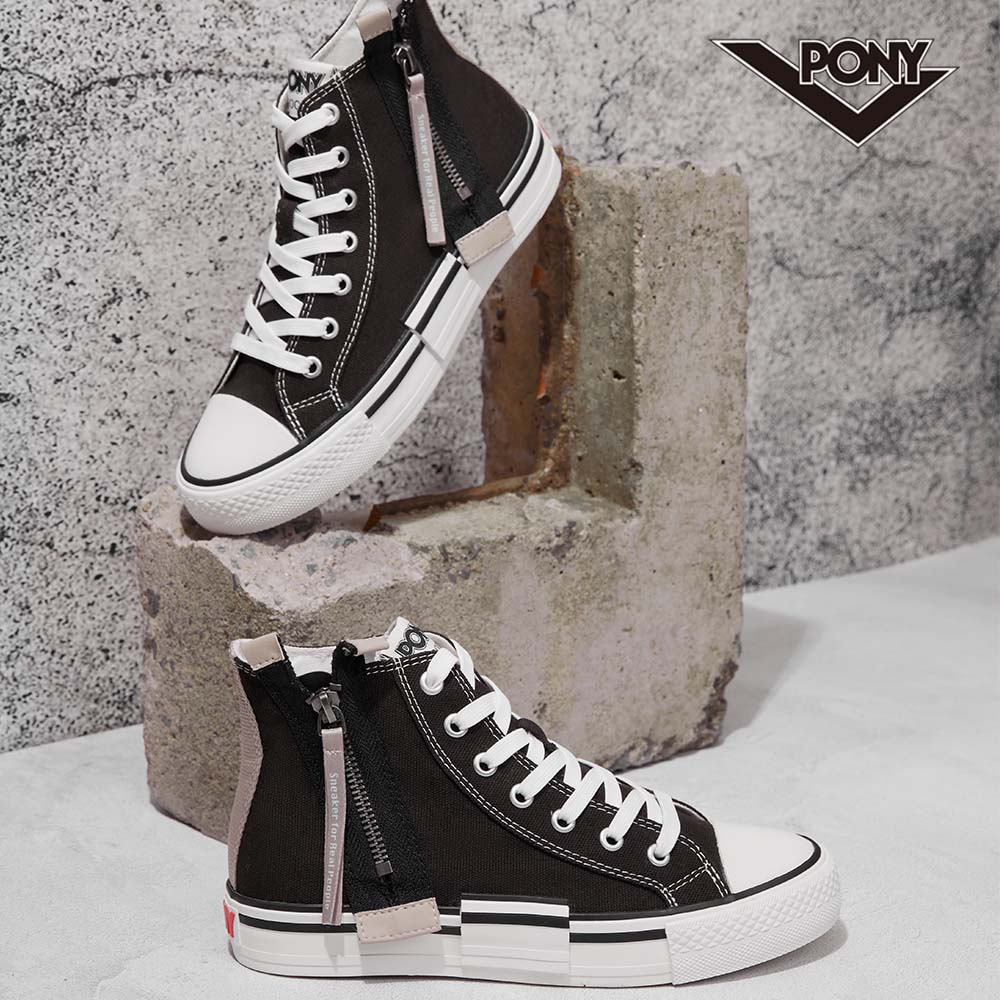 【PONY】Shooter系列 高筒 拉鍊帆布鞋 休閒鞋 男鞋-黑