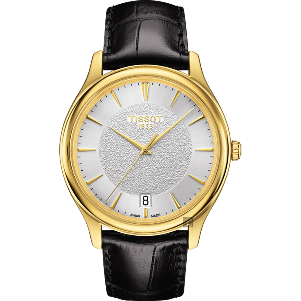 TISSOT 天梭 官方授權 18K金 Fascination 石英錶-銀x黑/40mm T9244101603100