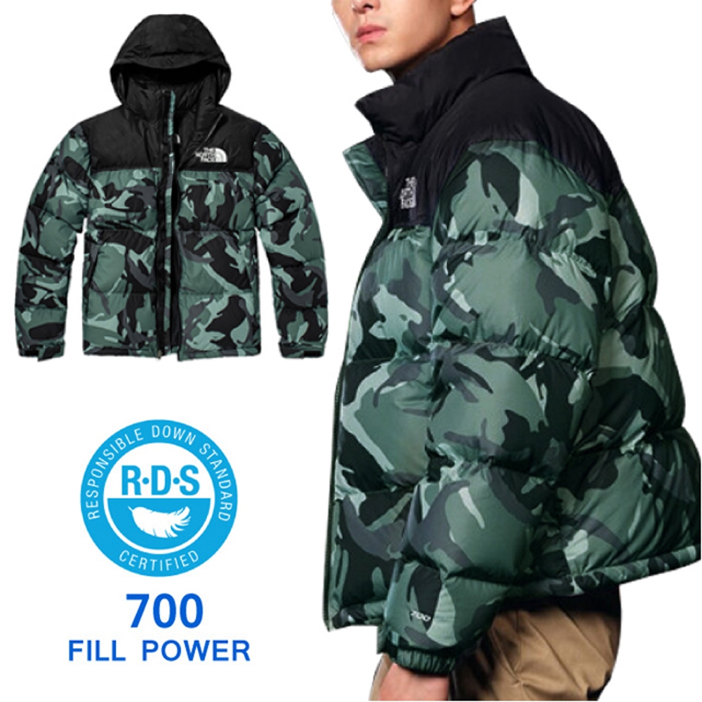 The North Face 男新款700FPl 超輕保暖鵝絨羽絨外套_綠迷彩/黑N | 防曬