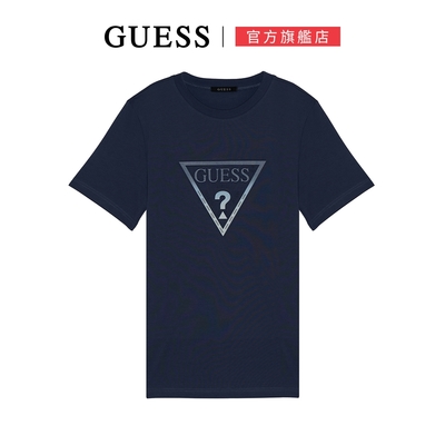 【GUESS】圓領漸變感LOGO短T-紫