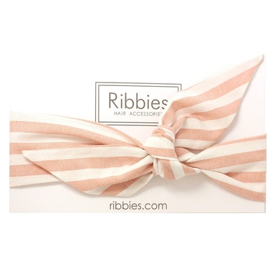 英國Ribbies 成人蝴蝶結髮帶-粉紅白條紋