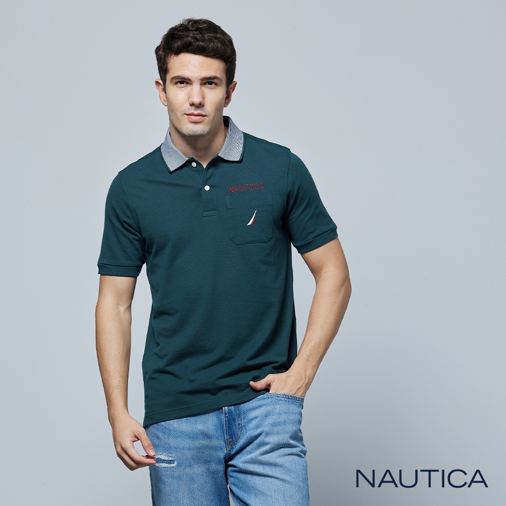 Nautica 男裝 素面休閒百搭短袖POLO衫-綠色