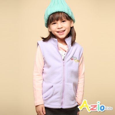 Azio Kids美國派 女童 背心 愛心刺繡立領前口袋搖粒絨背心外套(紫)