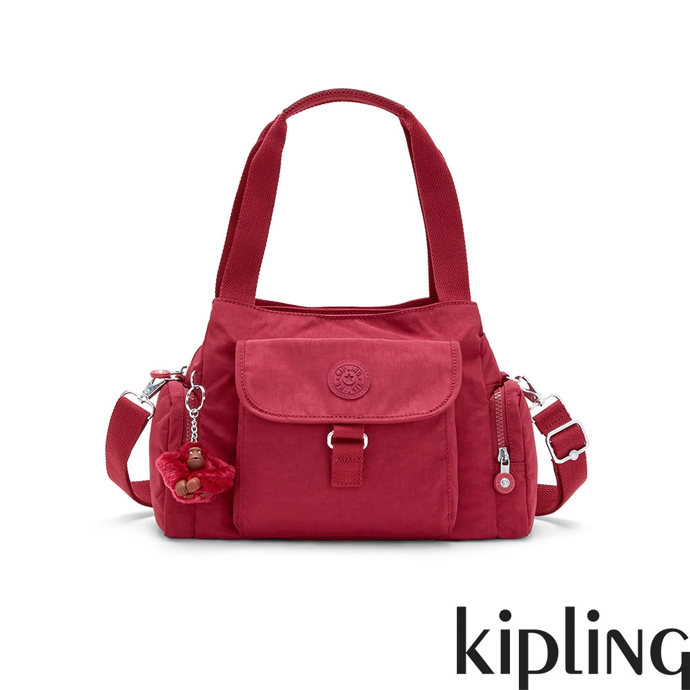 Kipling 質感寶石紅好收納手提兩用斜背包-FELIX L U