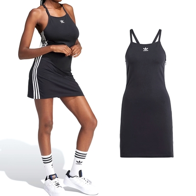 Adidas 3 S Dress Mini 女款 黑色 運動 三葉草 露背 交叉 長版 連身裙 洋裝 IU2426