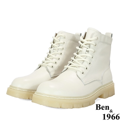 Ben&1966高級摔紋牛皮流行中性短靴-米白(217032)