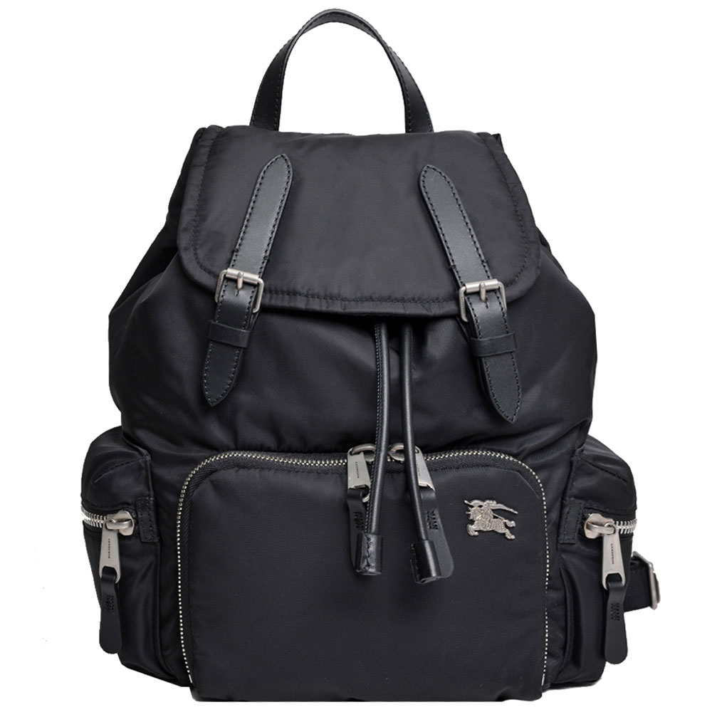 BURBERRY The Rucksack 戰馬LOGO中型軍旅後背包(黑色)