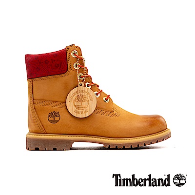 Timberland 女款小麥色磨砂革圖騰紅領經典6吋靴|A243Q