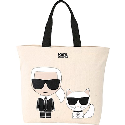 KARL LAGERFELD K/IKONIK 老佛爺貓圖案帆布購物包(展示品)