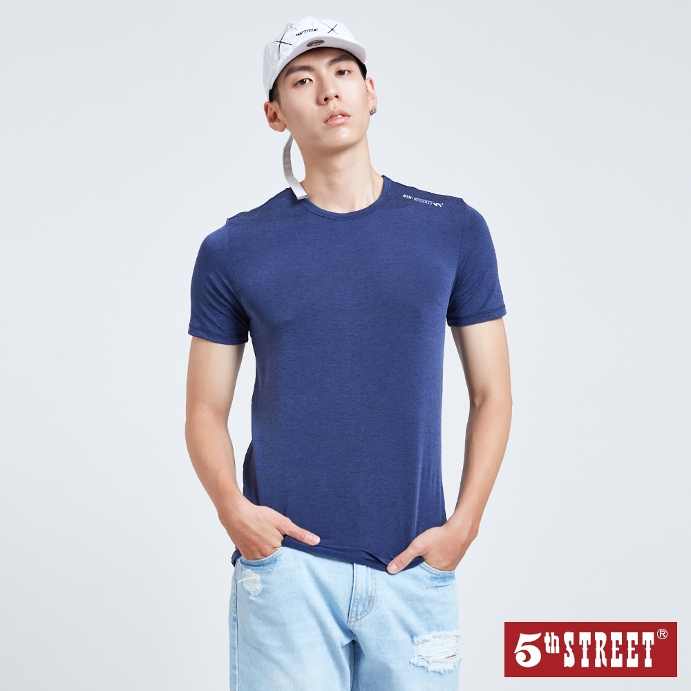 5th STREET 素色涼感超薄 短袖T恤-男-丈青色
