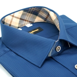 金安德森 經典格紋繞領深藍色吸排窄版長袖襯衫